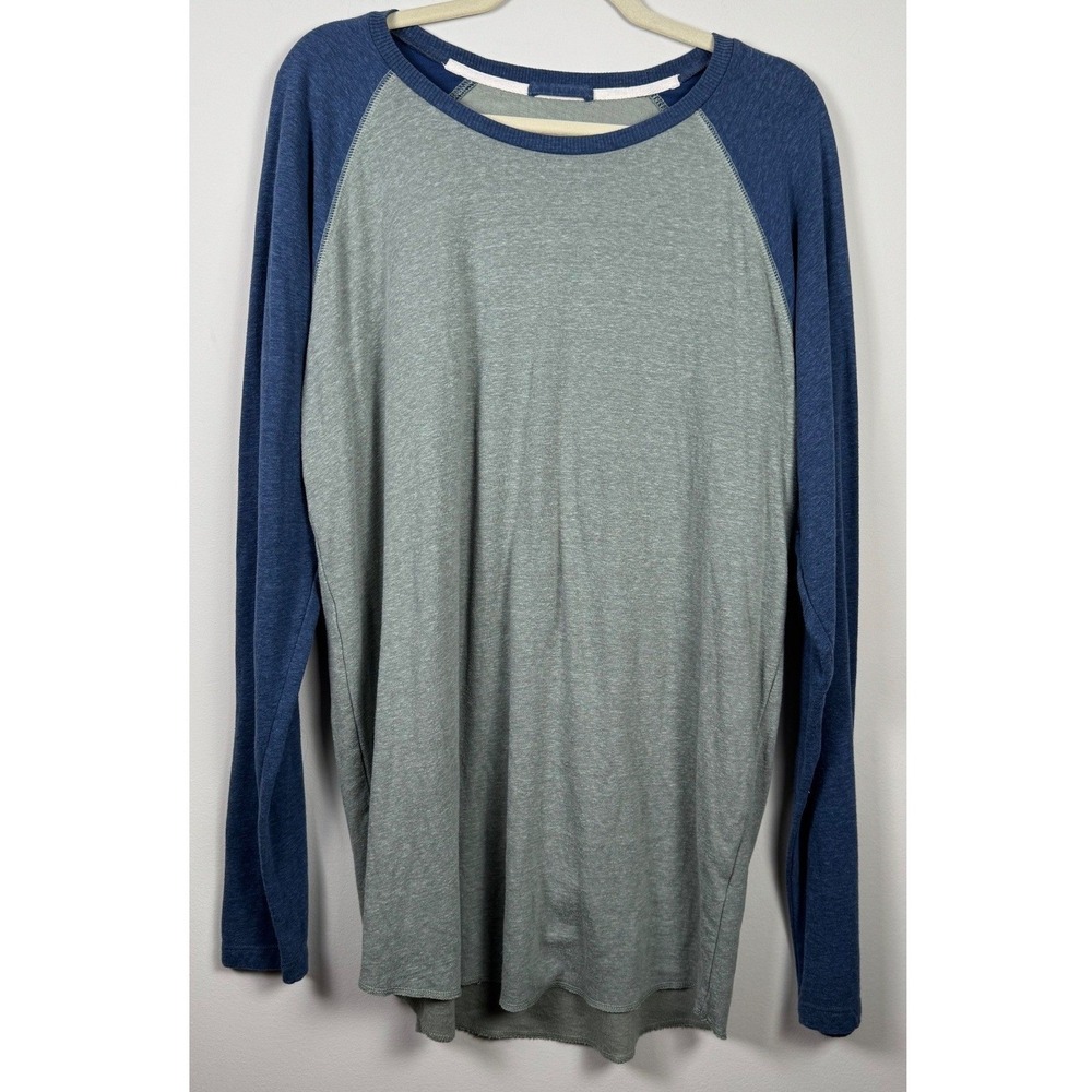 Marine Layer Double Knit Long Sleeve Baseball Raglan Shirt Green Blue Men Larger